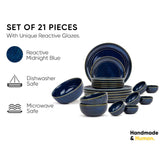 Ceramic Dinner Set Of 21 Pcs, Blue Green | Crockery Set, Dining Sets Crockery Items - 6 Dinner Plates+ 6 Quarter Plates+ 6 Veg Bowls, 180ml Each+ 2 Medium Bowls, 1000ml Each+ 1 Large Bowl, 1500ml